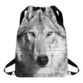 Monochrome Wolf Print Drawstring Backpack