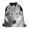 Monochrome Wolf Print Drawstring Bag