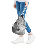 Monochrome Wolf Print Drawstring Bag