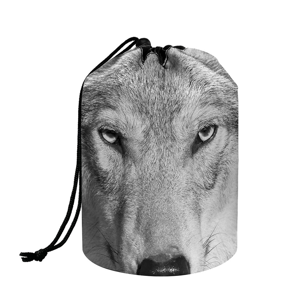 Monochrome Wolf Print Drawstring Makeup Bag