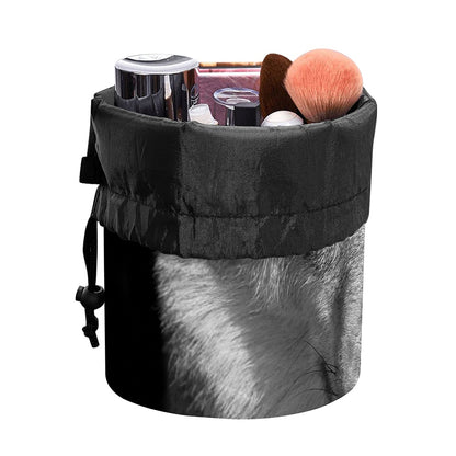 Monochrome Wolf Print Drawstring Makeup Bag