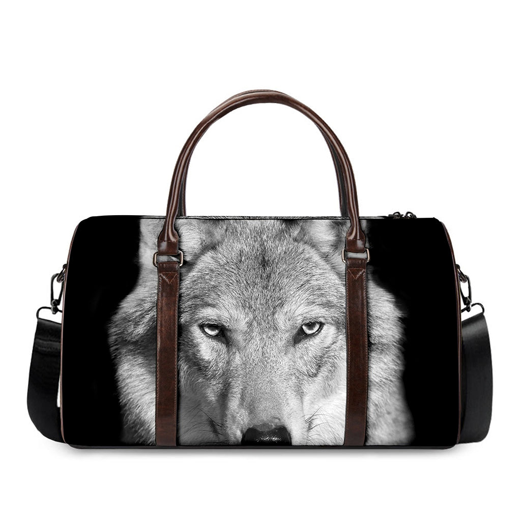 Monochrome Wolf Print Duffle Bag