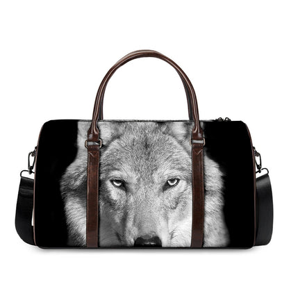 Monochrome Wolf Print Duffle Bag