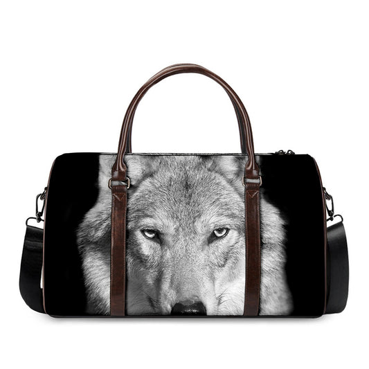 Monochrome Wolf Print Duffle Bag