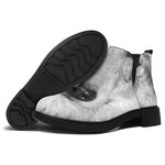 Monochrome Wolf Print Flat Ankle Boots