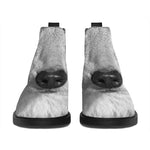 Monochrome Wolf Print Flat Ankle Boots