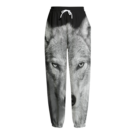 Monochrome Wolf Print Fleece Lined Knit Pants