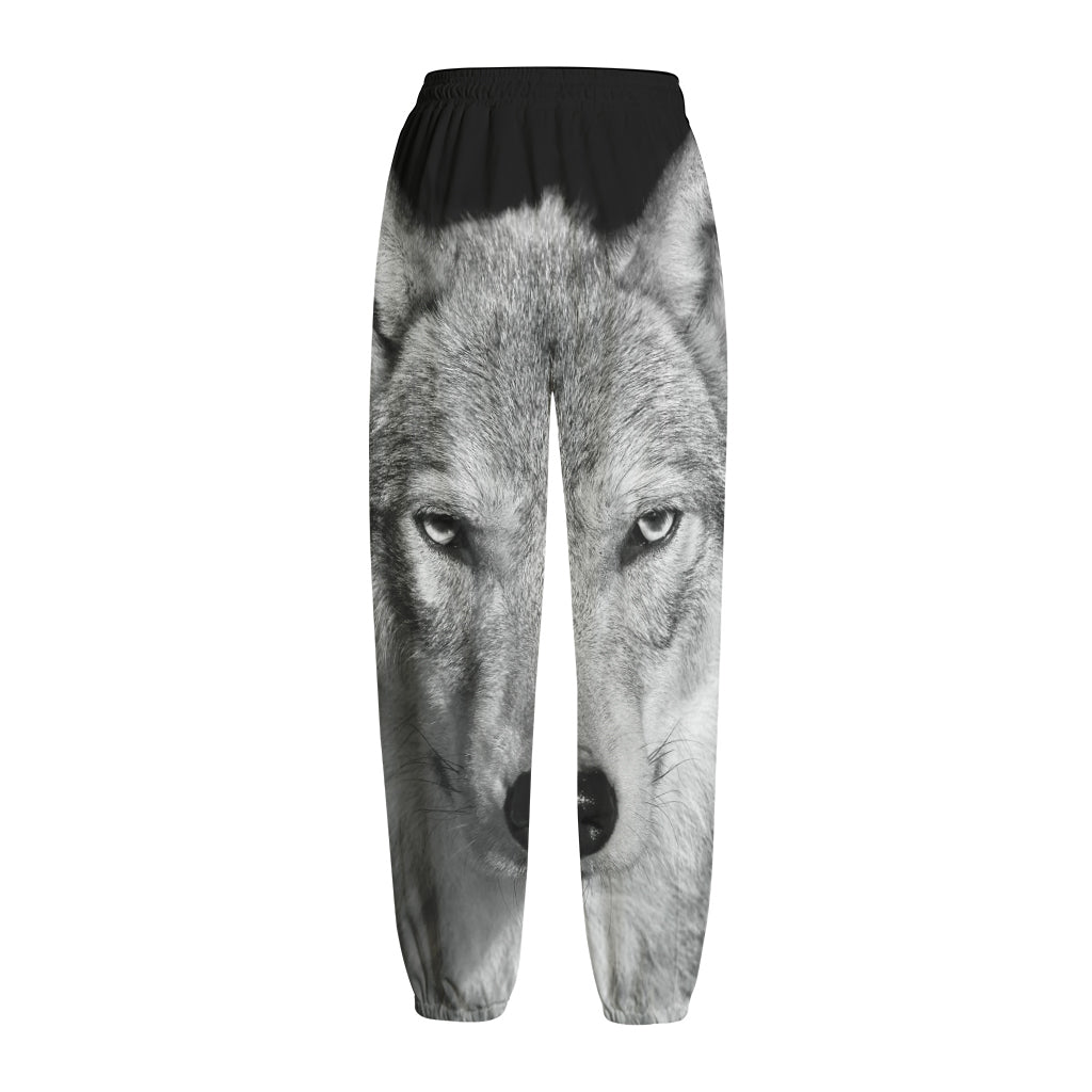 Monochrome Wolf Print Fleece Lined Knit Pants