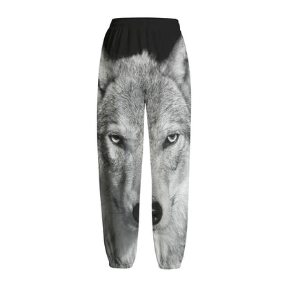 Monochrome Wolf Print Fleece Lined Knit Pants