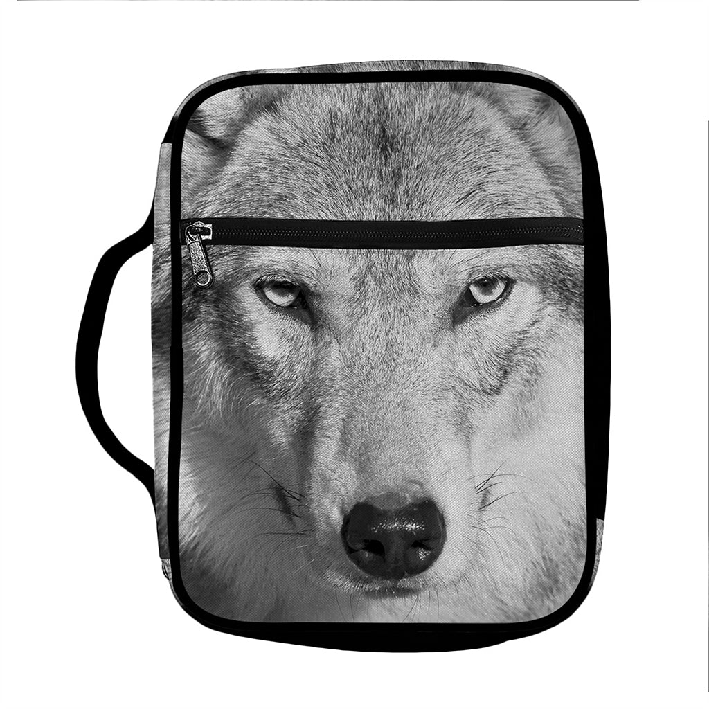 Monochrome Wolf Print Front Pocket Bible Bag