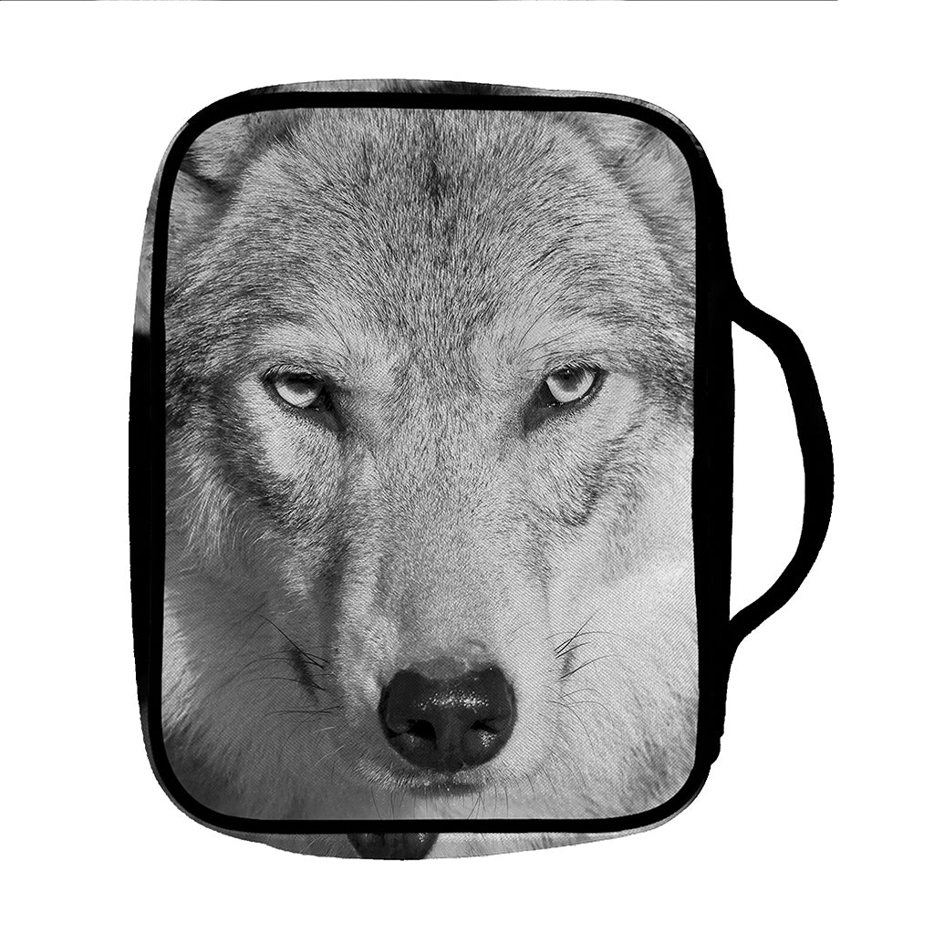 Monochrome Wolf Print Front Pocket Bible Bag