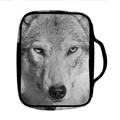 Monochrome Wolf Print Front Pocket Bible Bag