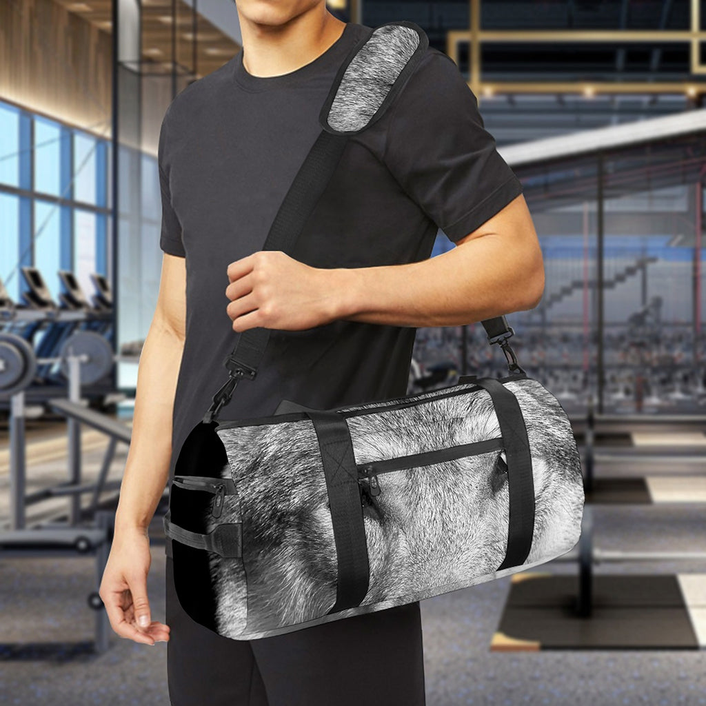 Monochrome Wolf Print Gym Bag