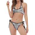 Monochrome Wolf Print Halter Scoop Tie Side Bikini