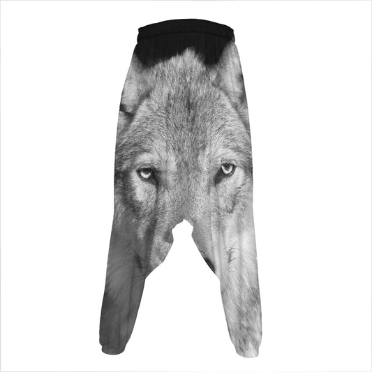 Monochrome Wolf Print Hammer Pants