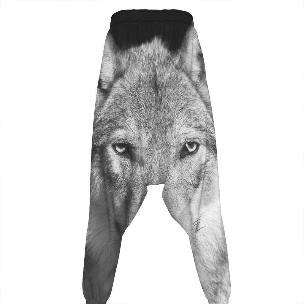 Monochrome Wolf Print Hammer Pants