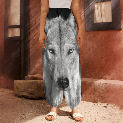 Monochrome Wolf Print Harem Pants