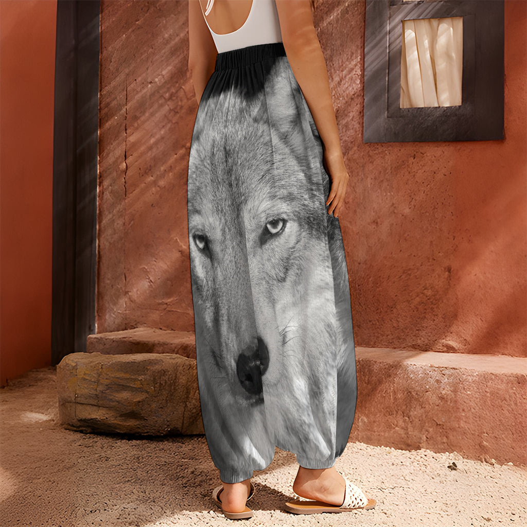 Monochrome Wolf Print Harem Pants