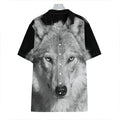 Monochrome Wolf Print Hawaiian Shirt