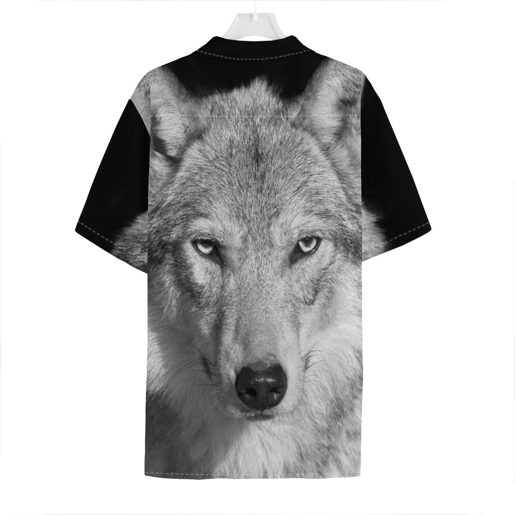 Monochrome Wolf Print Hawaiian Shirt