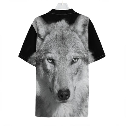 Monochrome Wolf Print Hawaiian Shirt