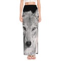 Monochrome Wolf Print High Slit Maxi Skirt
