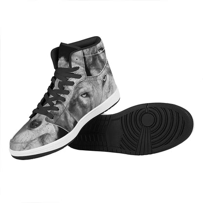 Monochrome Wolf Print High Top Leather Sneakers