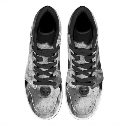 Monochrome Wolf Print High Top Leather Sneakers