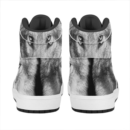 Monochrome Wolf Print High Top Leather Sneakers
