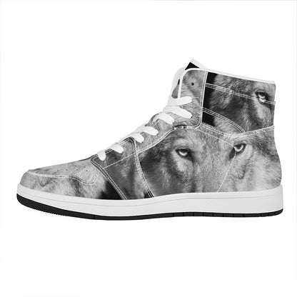 Monochrome Wolf Print High Top Leather Sneakers