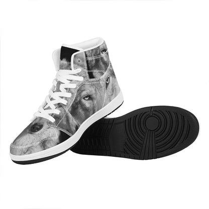 Monochrome Wolf Print High Top Leather Sneakers