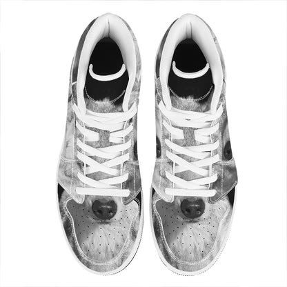 Monochrome Wolf Print High Top Leather Sneakers