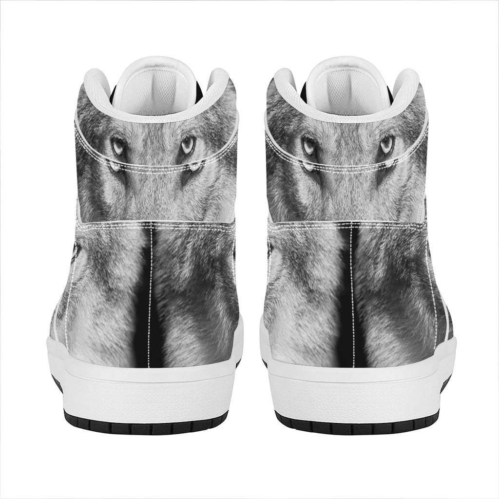 Monochrome Wolf Print High Top Leather Sneakers
