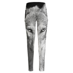 Monochrome Wolf Print High-Waisted Pocket Leggings