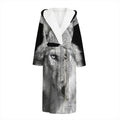 Monochrome Wolf Print Hooded Bathrobe