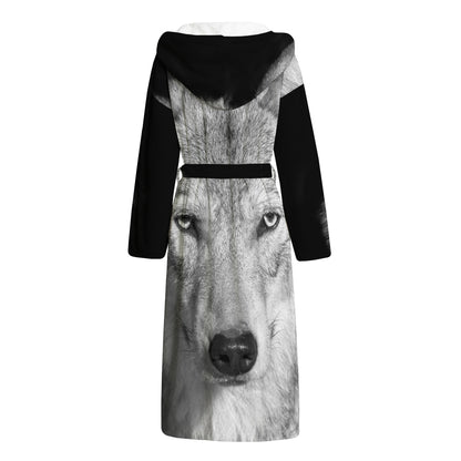 Monochrome Wolf Print Hooded Bathrobe