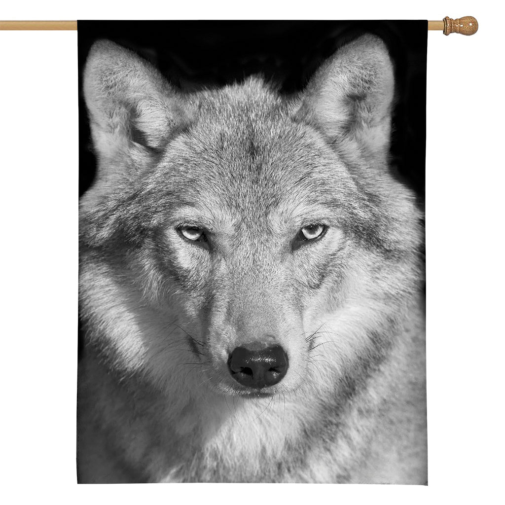 Monochrome Wolf Print House Flag