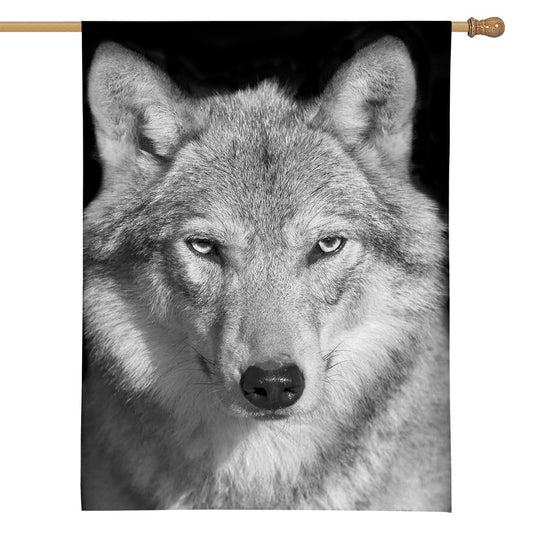 Monochrome Wolf Print House Flag