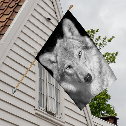 Monochrome Wolf Print House Flag