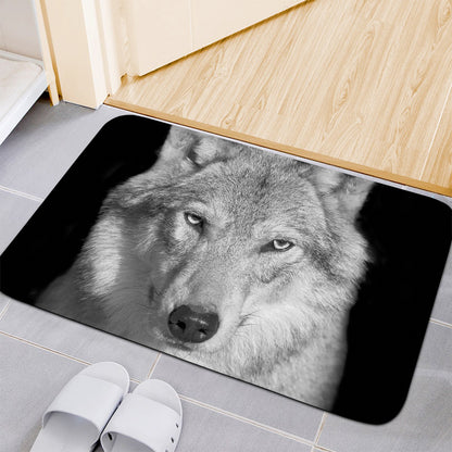 Monochrome Wolf Print Indoor Door Mat
