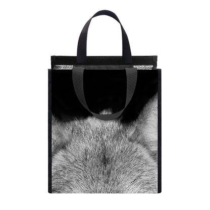 Monochrome Wolf Print Insulated Lunch Tote