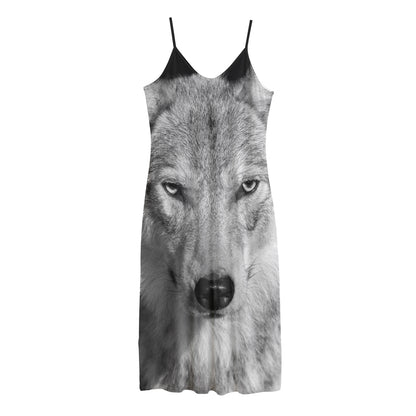 Monochrome Wolf Print Jersey Midi Cami Dress