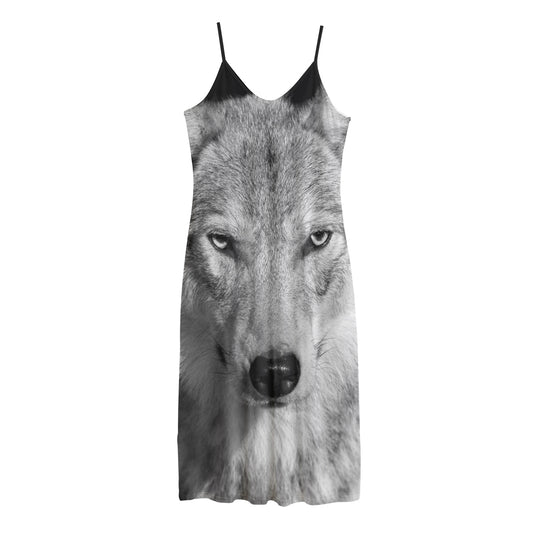 Monochrome Wolf Print Jersey Midi Cami Dress