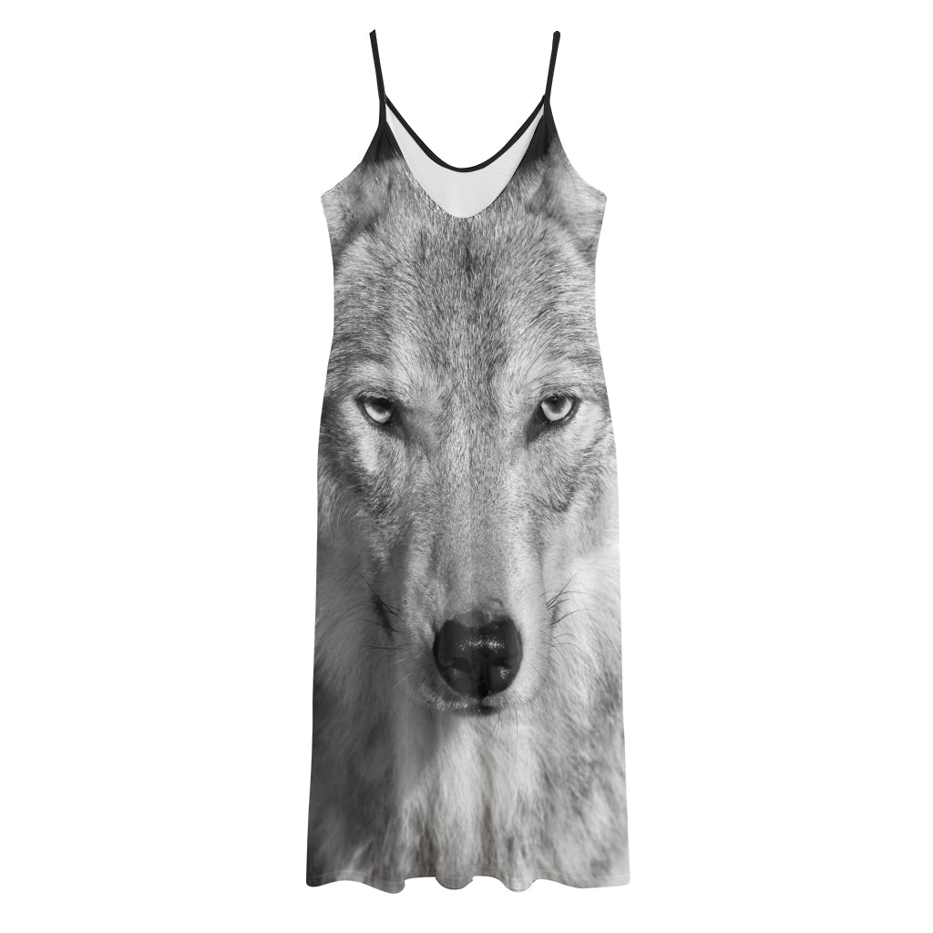 Monochrome Wolf Print Jersey Midi Cami Dress
