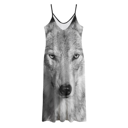 Monochrome Wolf Print Jersey Midi Cami Dress