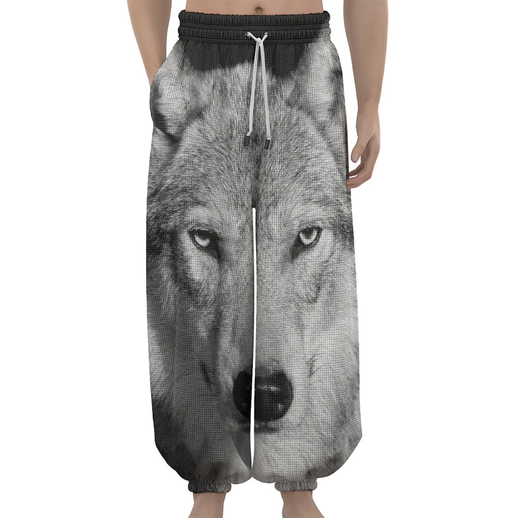 Monochrome Wolf Print Lantern Pants