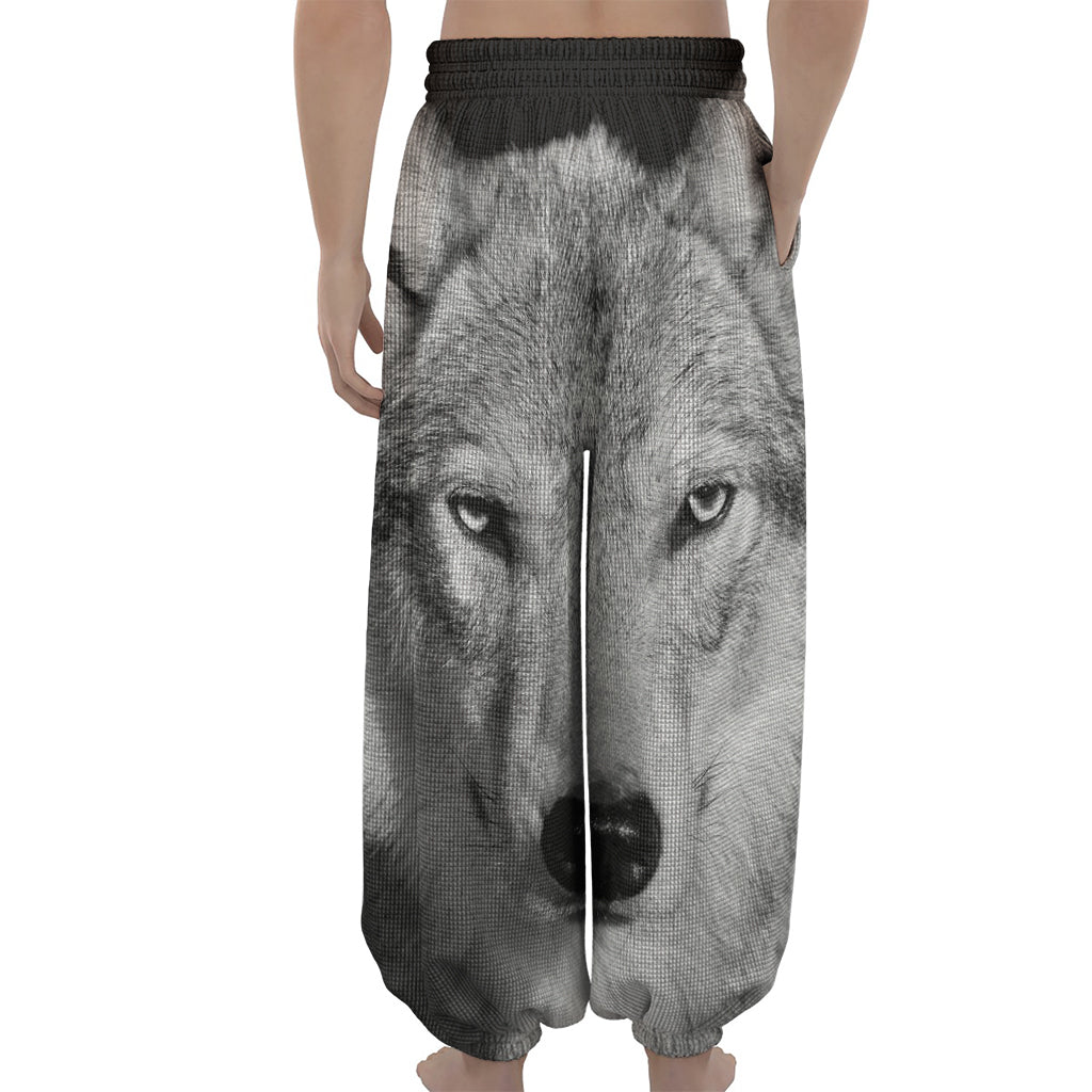 Monochrome Wolf Print Lantern Pants