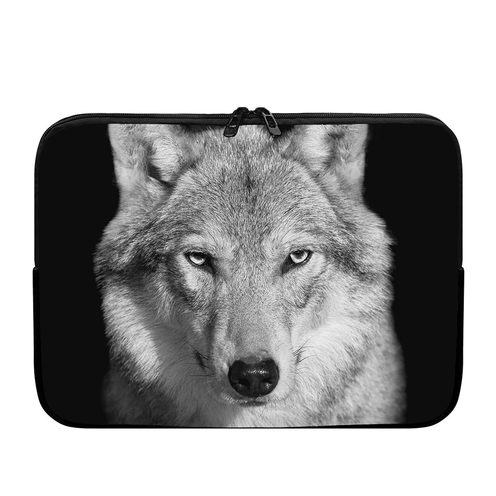 Monochrome Wolf Print Laptop Sleeve