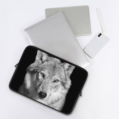 Monochrome Wolf Print Laptop Sleeve