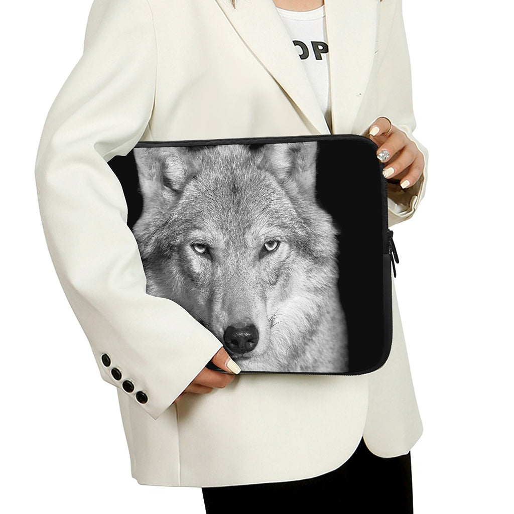 Monochrome Wolf Print Laptop Sleeve